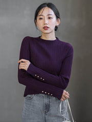 袖ボタンランダムリブニット≪手洗い可能≫