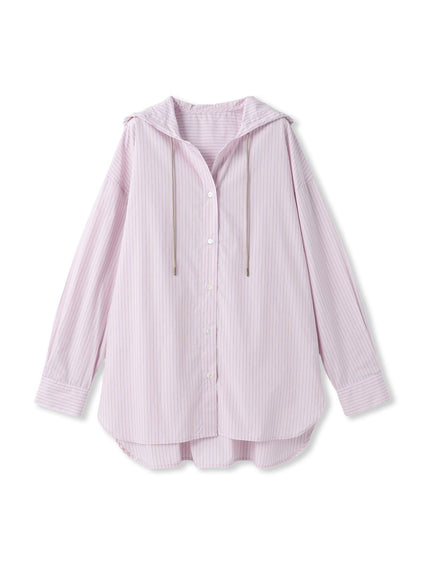 ストライプフーディオーバーシャツ≪手洗い可能≫