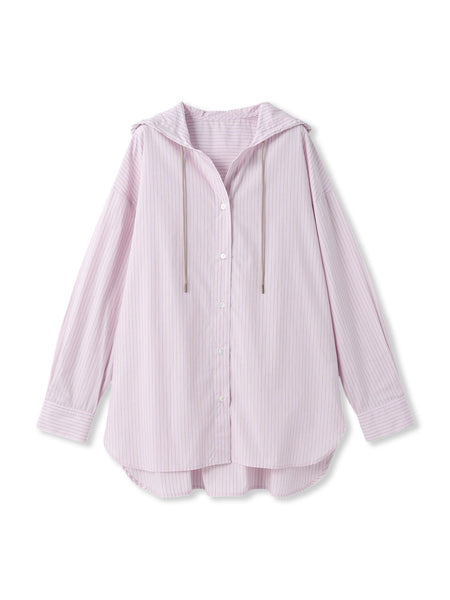 ストライプフーディオーバーシャツ≪手洗い可能≫