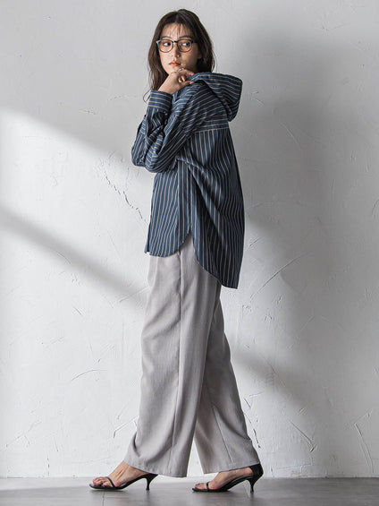 ストライプフーディオーバーシャツ≪手洗い可能≫