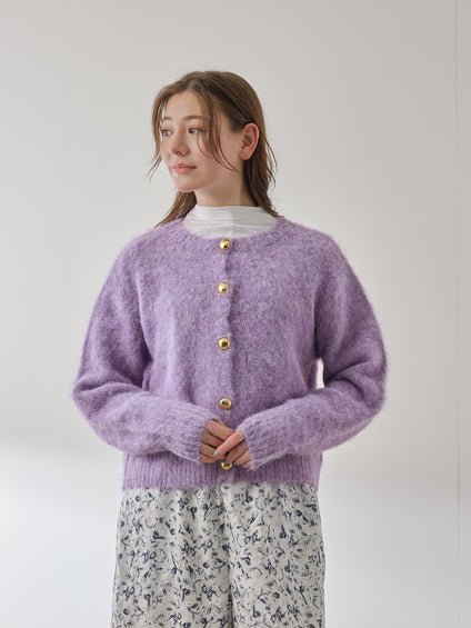 ソフトシャギー起毛メタルボタンカーディガン