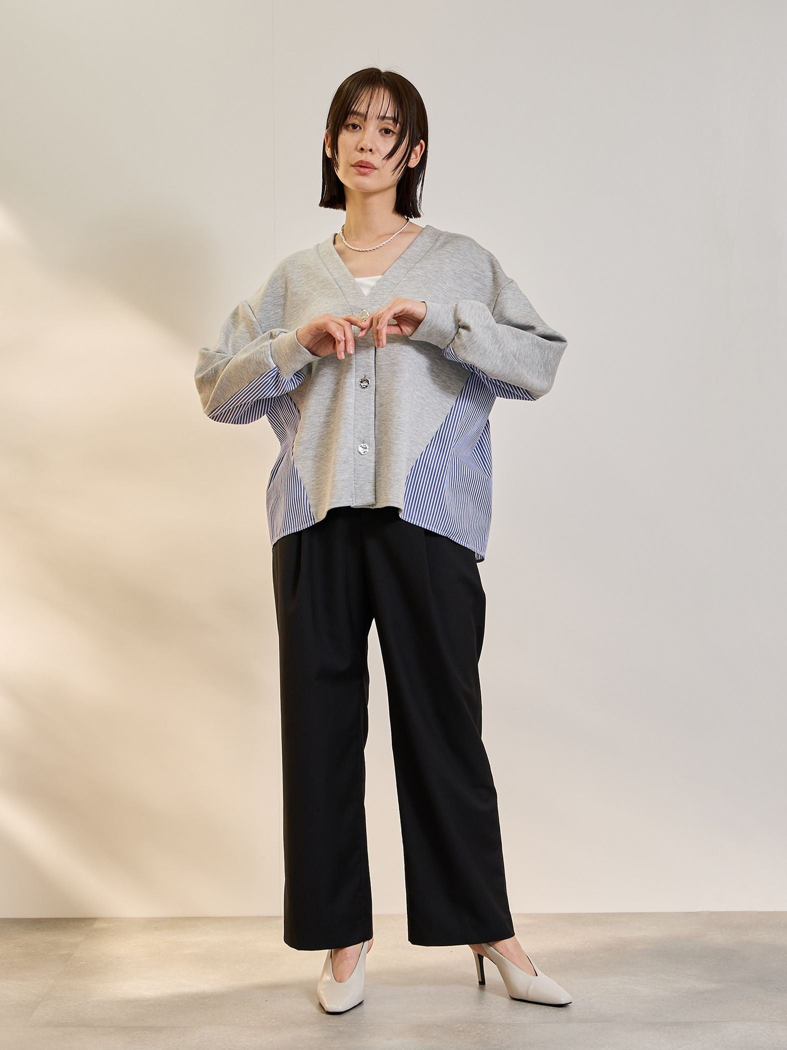 ダンボールバックストライプカーディガン