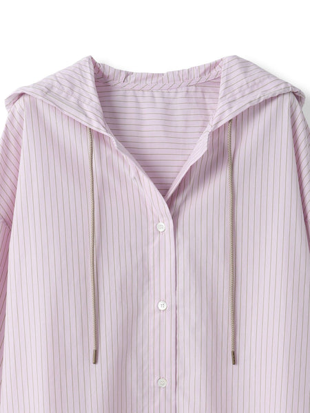 ストライプフーディオーバーシャツ≪手洗い可能≫