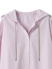 ストライプフーディオーバーシャツ≪手洗い可能≫