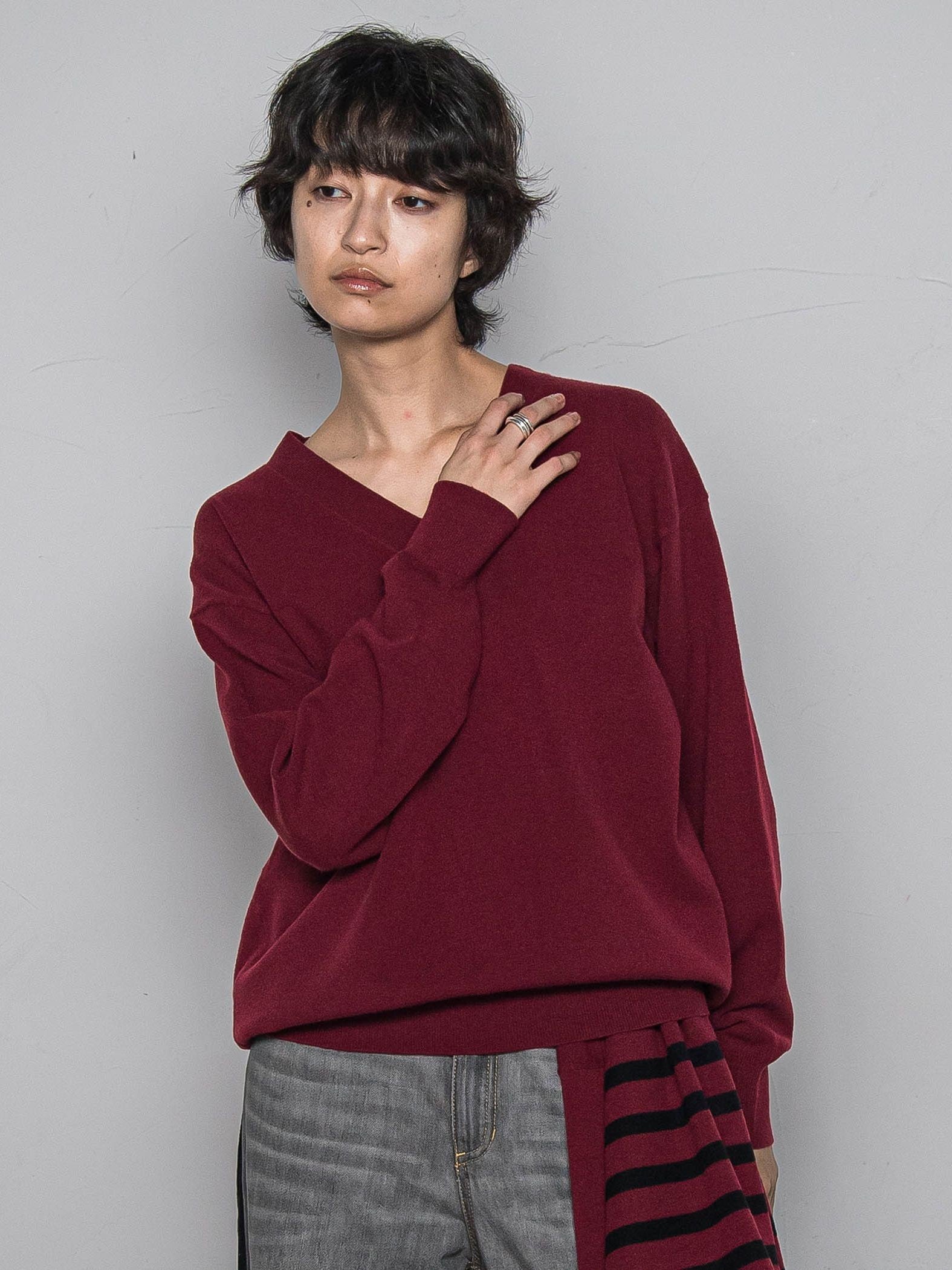 【ふわもち】Vネックニット≪洗濯機で洗える≫