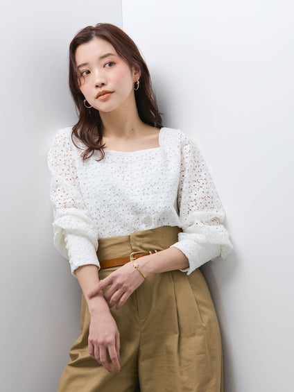 【SHIORI IRIE コラボ】スクエアネックレースブラウス≪手洗い可能≫