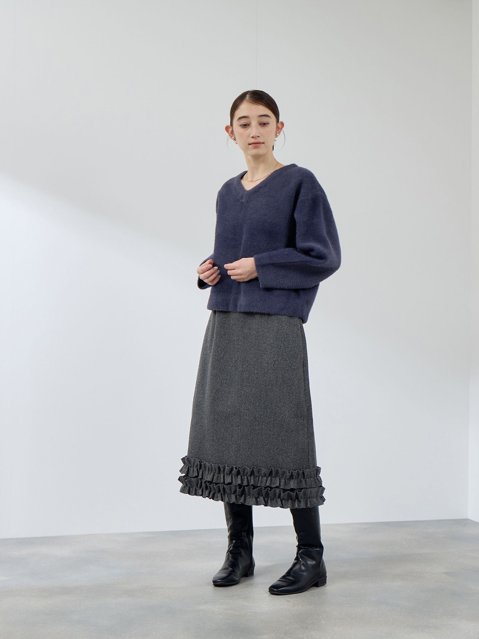 フェレットタッチWフェイスボクシーニット≪手洗い可能≫