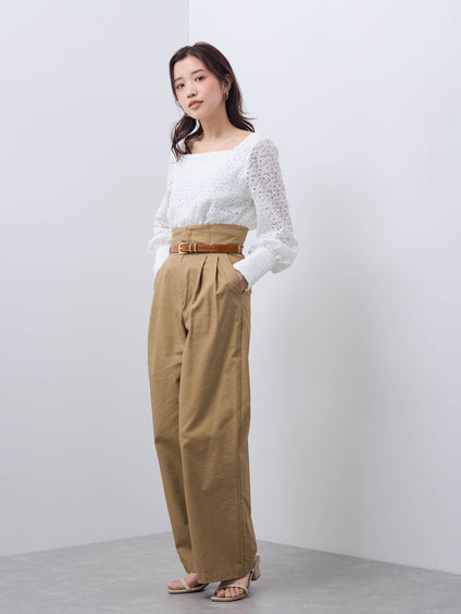 【SHIORI IRIE コラボ】スクエアネックレースブラウス≪手洗い可能≫