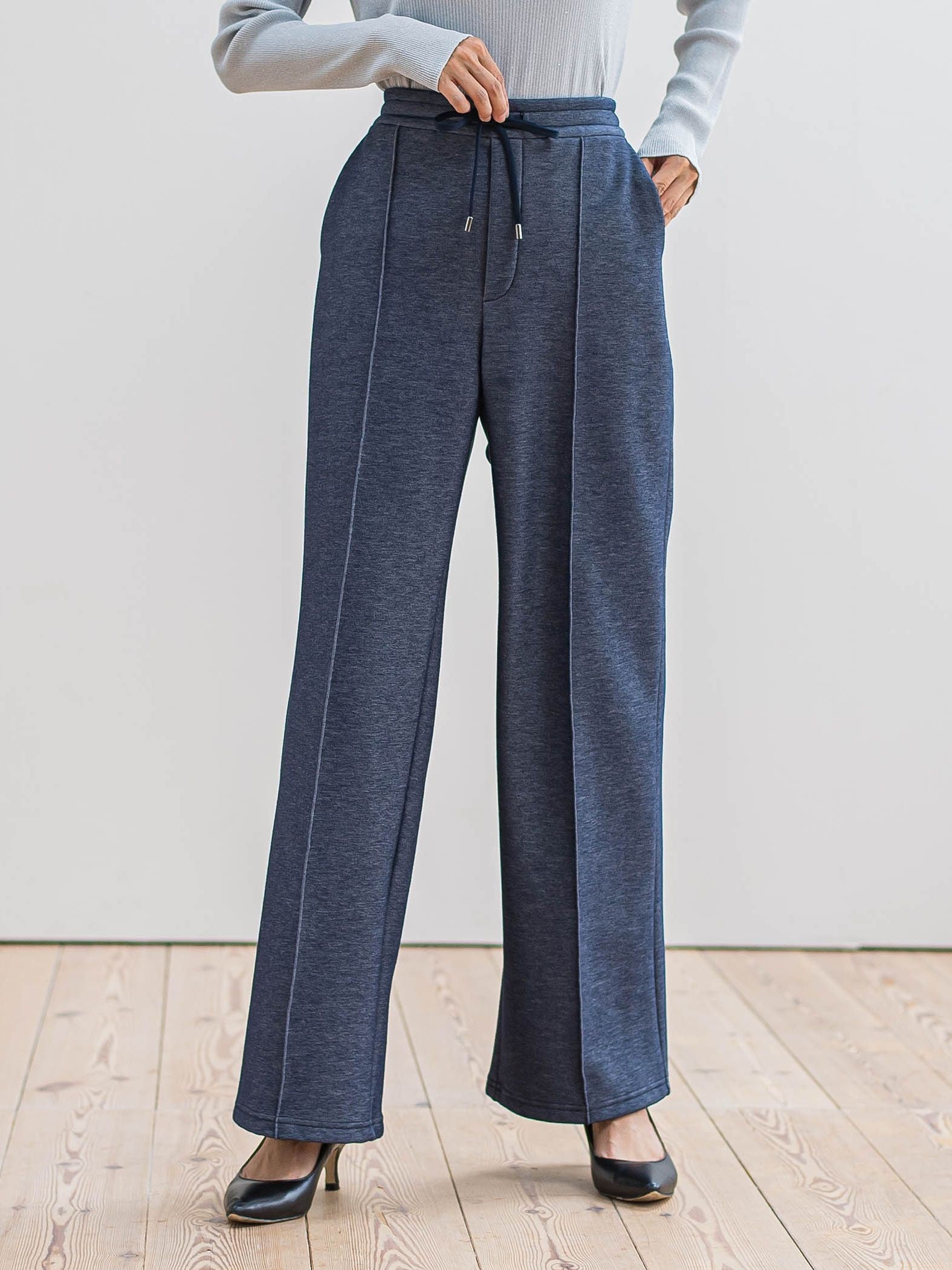 【WEB限定/大きいサイズ】”楽暖”裏起毛ワイドパンツ≪洗濯機で洗える≫