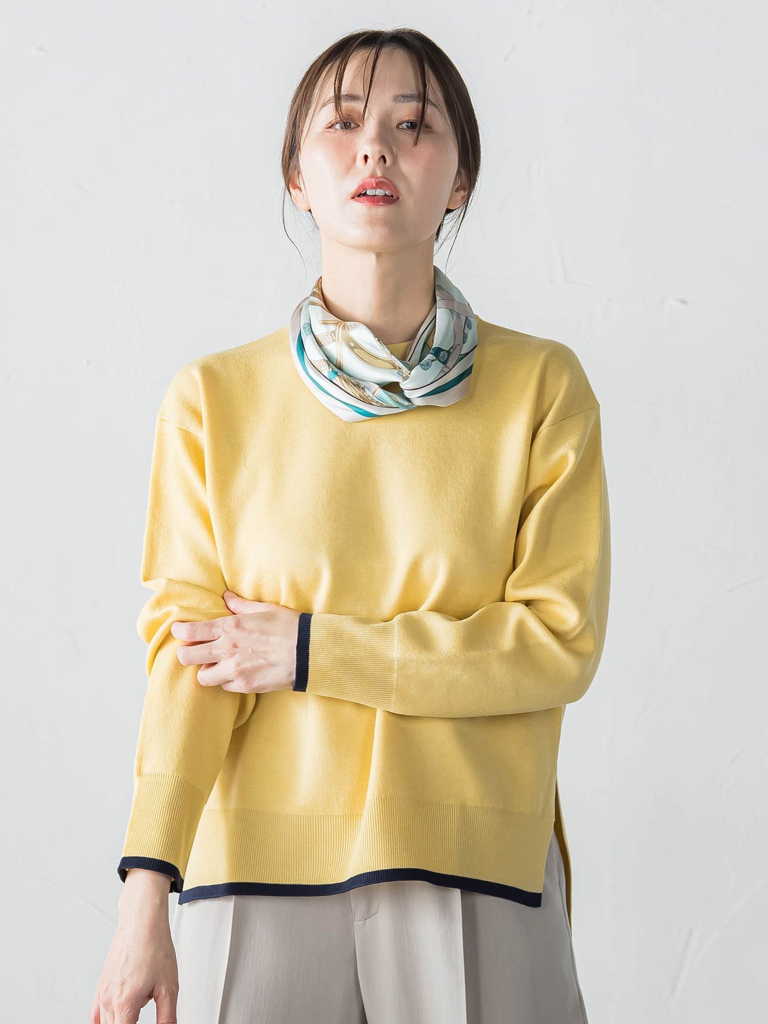 配色クルーネックニット≪洗える≫