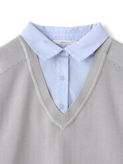 【WEB限定】Vネックブラウス切替えプルオーバー≪手洗い可能≫