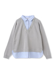 【WEB限定】Vネックブラウス切替えプルオーバー≪手洗い可能≫