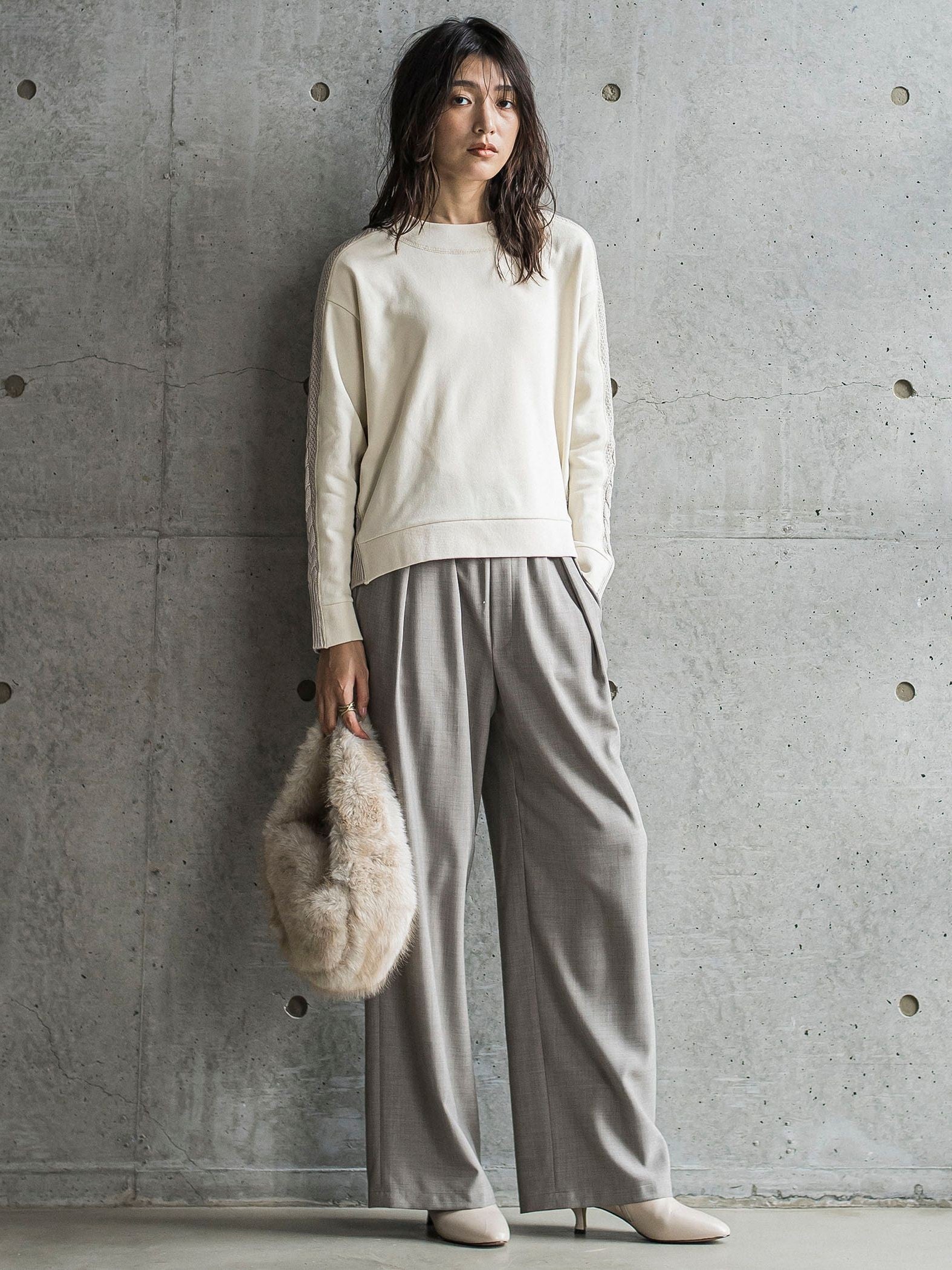 【WEB限定】裏毛×ニット前後ドッキングプルオーバー≪手洗い可能≫