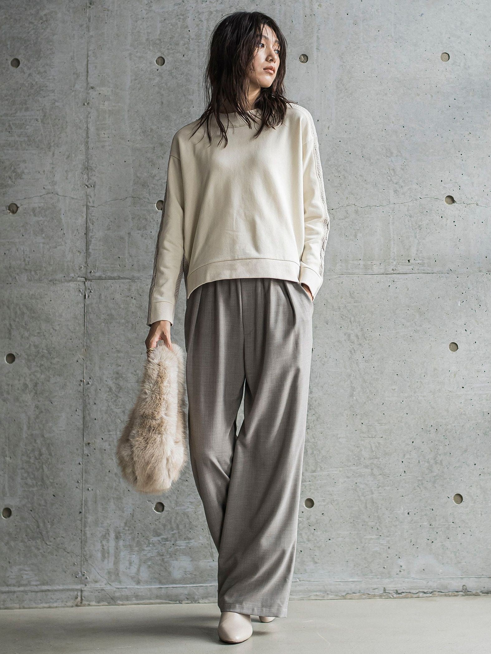 【WEB限定】裏毛×ニット前後ドッキングプルオーバー≪手洗い可能≫