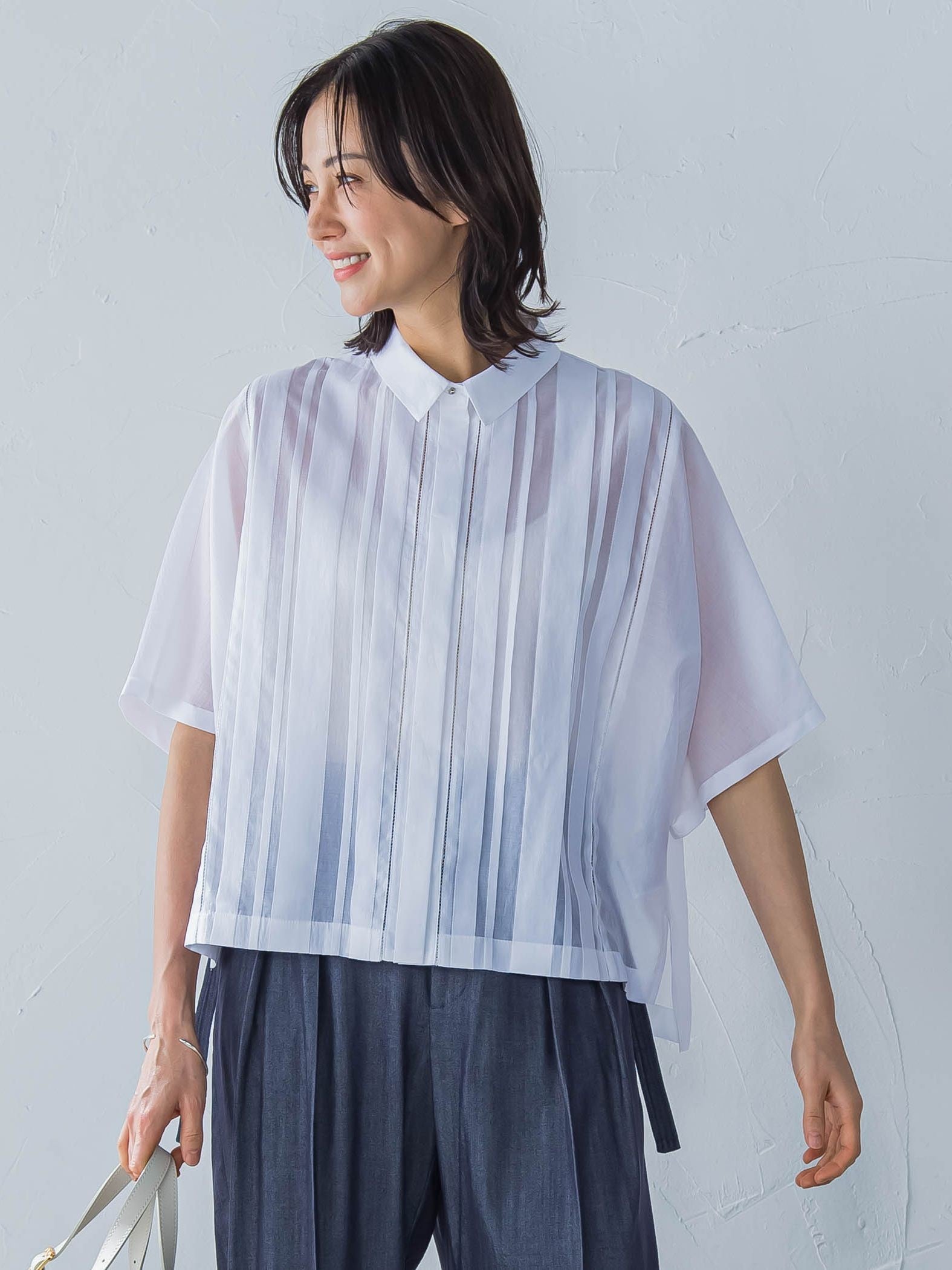 ピンタックレースブラウス≪手洗い可能≫