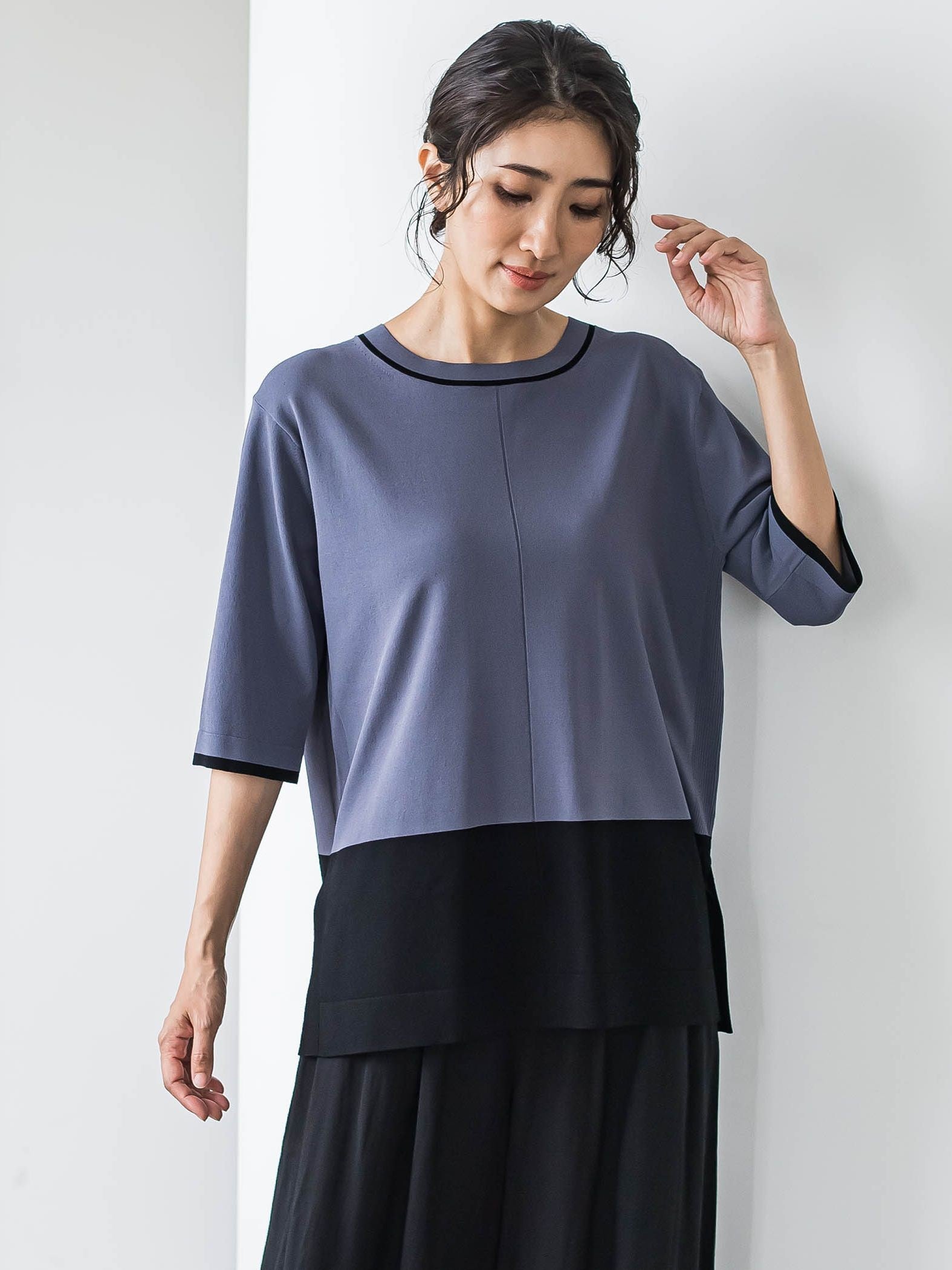 Tシャツ風ニットプルオーバー≪手洗い可能≫