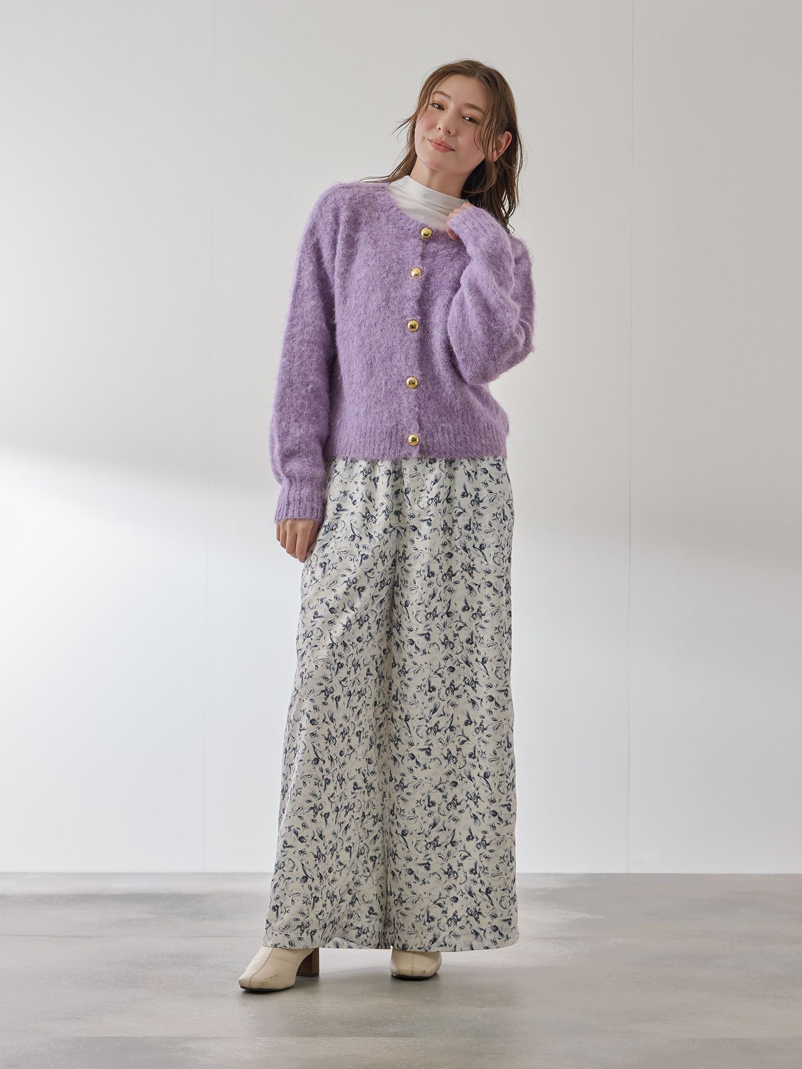 ソフトシャギー起毛メタルボタンカーディガン