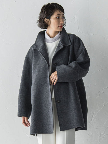 スタンドカラーウールリバーコート