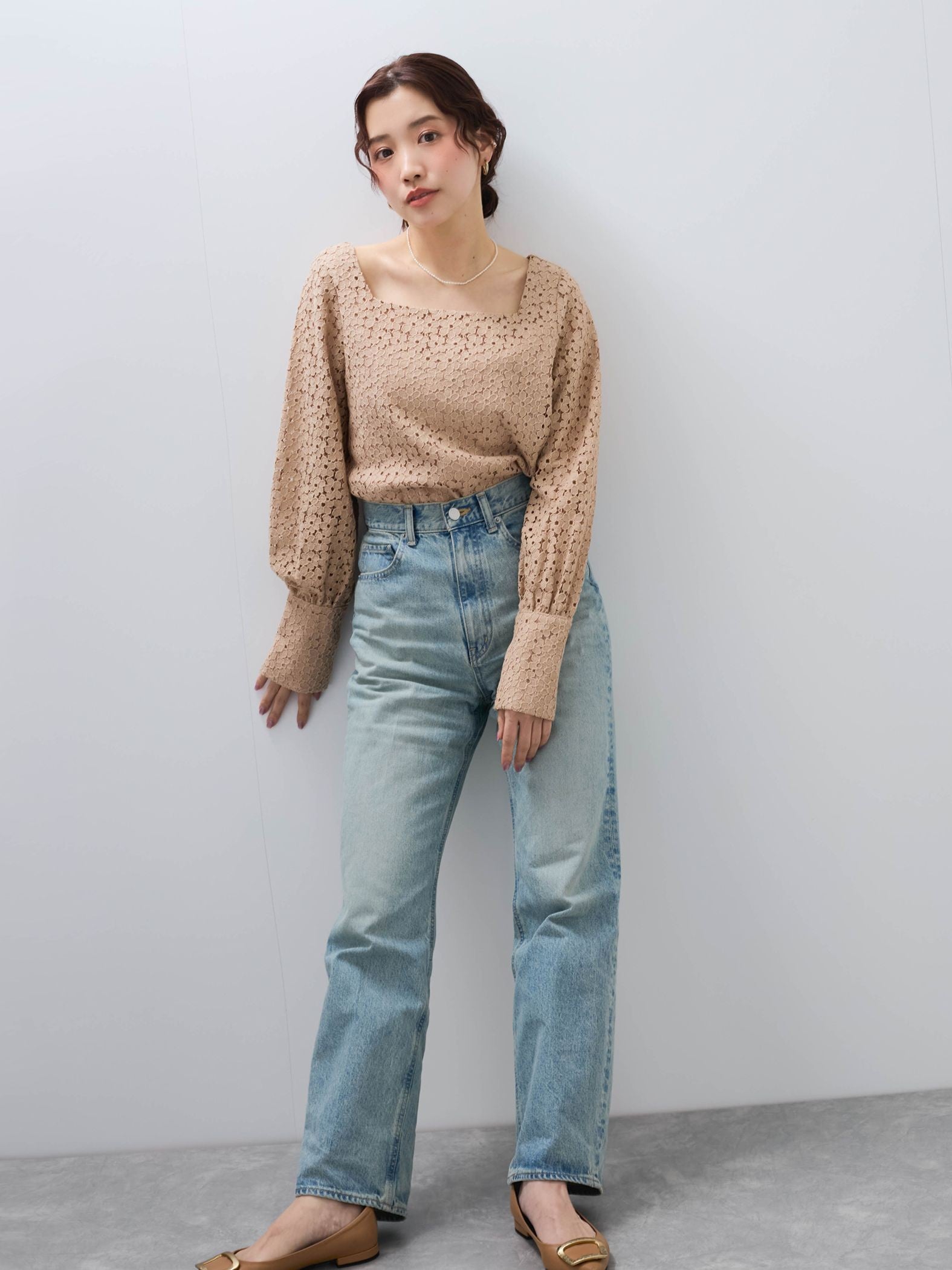 【SHIORI IRIE コラボ】スクエアネックレースブラウス≪手洗い可能≫