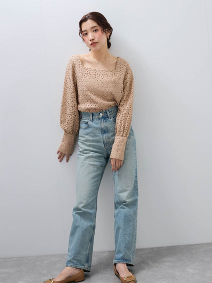 【SHIORI IRIE コラボ】スクエアネックレースブラウス≪手洗い可能≫
