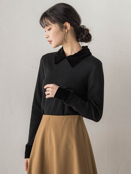 ベロア襟付きニット≪手洗い可能≫