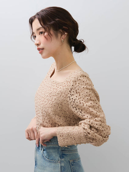 【SHIORI IRIE コラボ】スクエアネックレースブラウス≪手洗い可能≫
