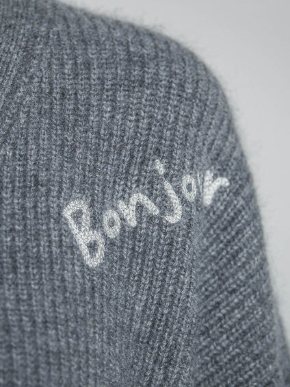 メッセージ刺繍Vネックニットプルオーバー≪手洗い可能≫