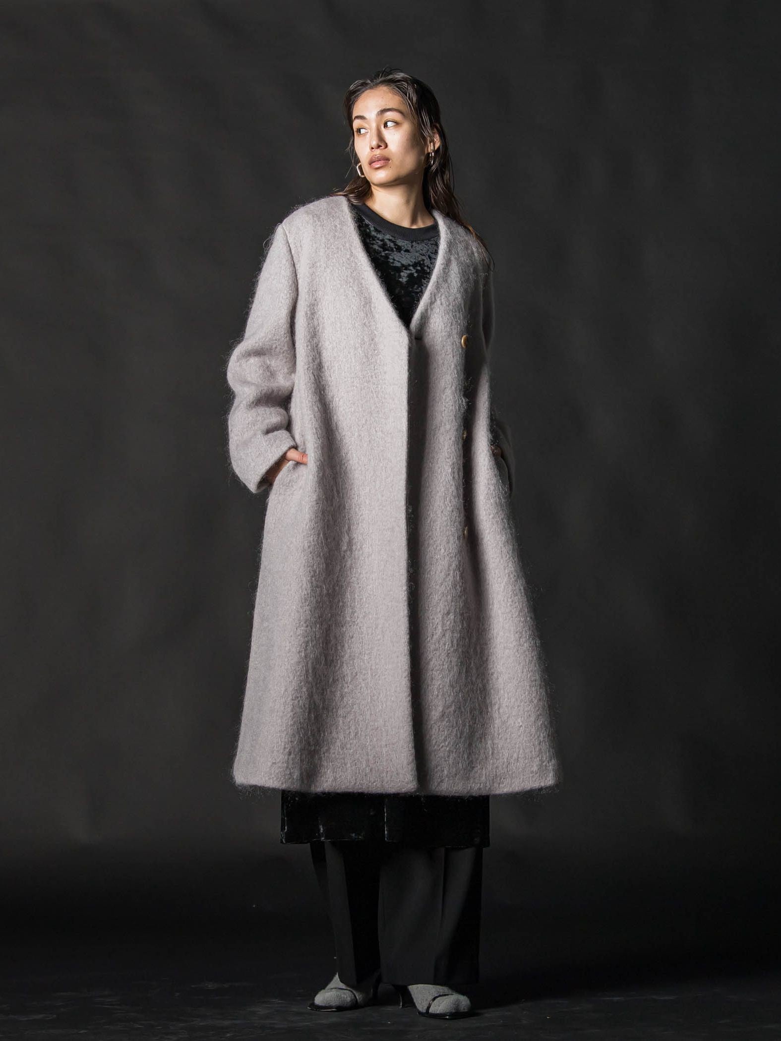 【deluxee'm】ループシャギーアシンメトリーベルトコート