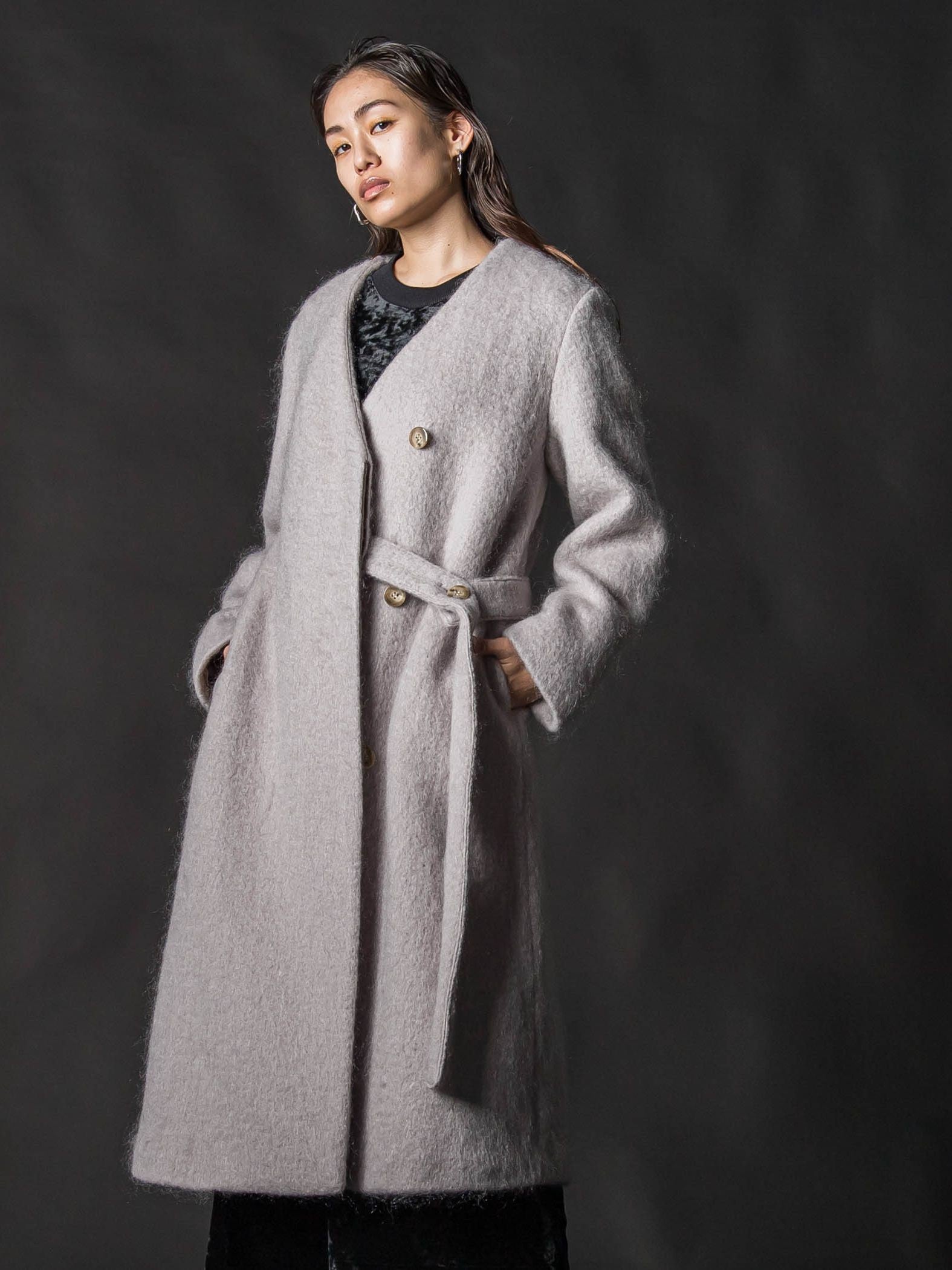 【deluxee'm】ループシャギーアシンメトリーベルトコート