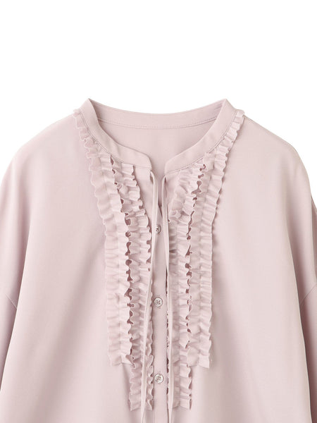 ストレッチジョーゼットミニフリルブラウス