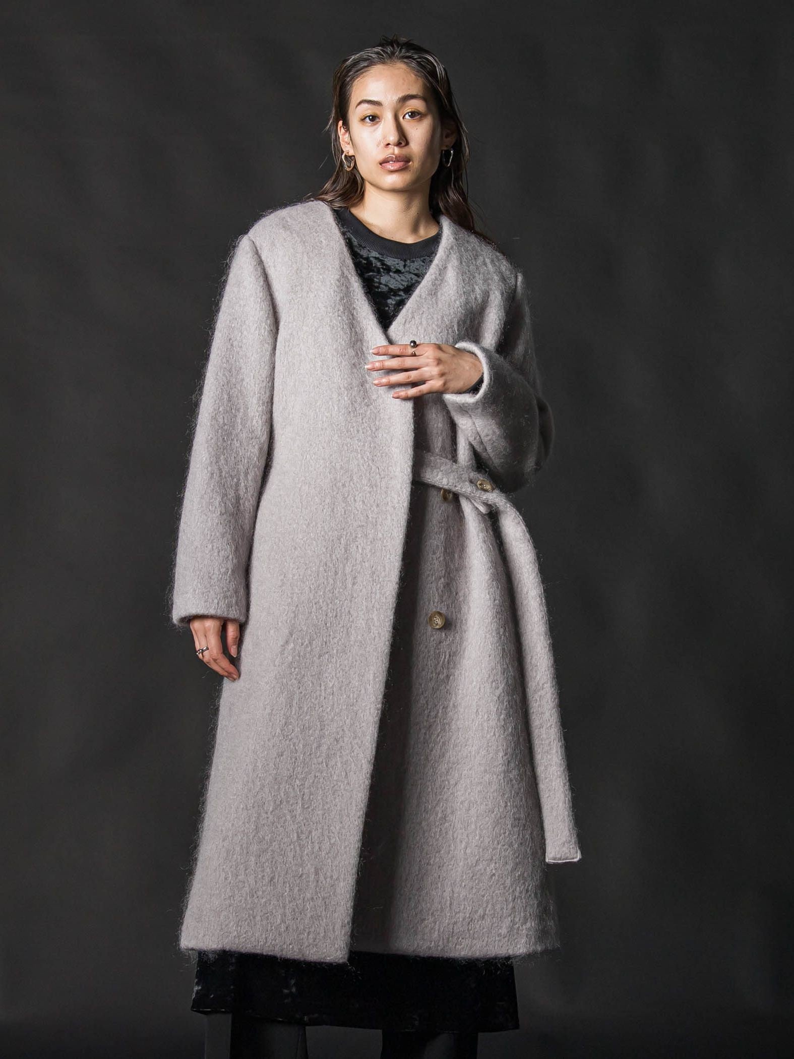 【deluxee'm】ループシャギーアシンメトリーベルトコート