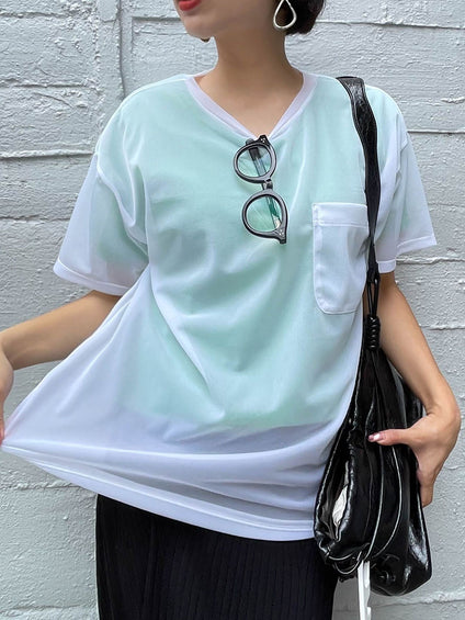 【ENIM BY VICKY】ポケット付きシアーTシャツ《手洗い可能》