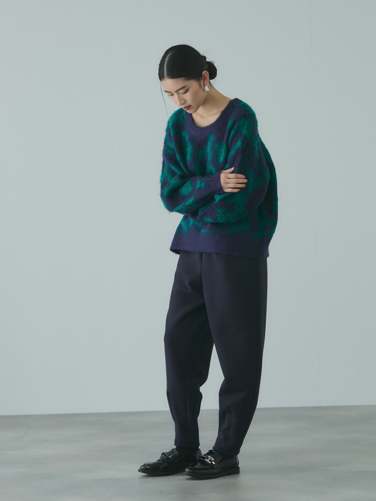 レオパードジャガードシャギーニットプルオーバー