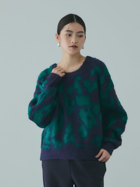 レオパードジャガードシャギーニットプルオーバー
