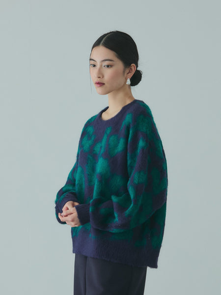 レオパードジャガードシャギーニットプルオーバー