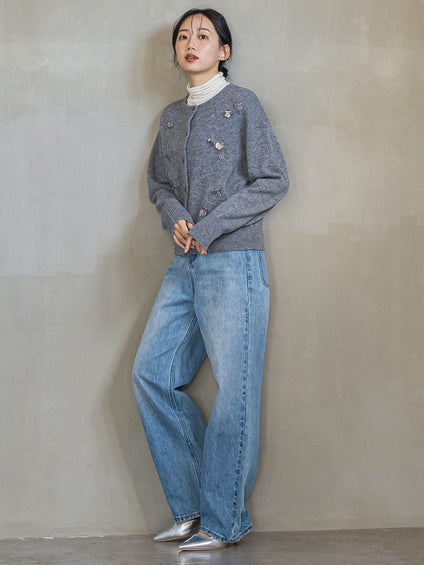 ビジュー刺繍カーディガン≪手洗い可能≫