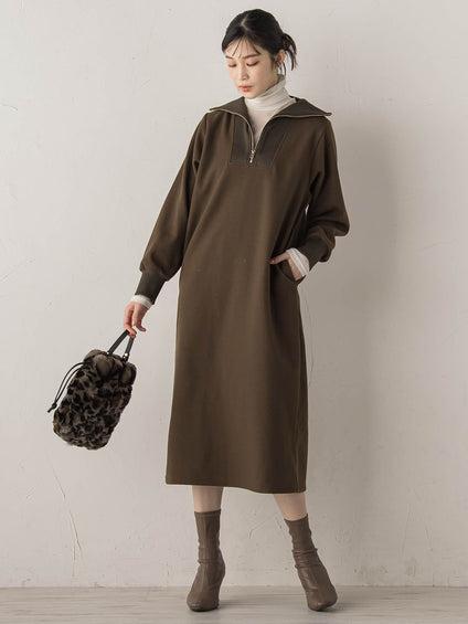 【WEB限定】圧縮起毛ステンニットワンピース≪手洗い可能≫