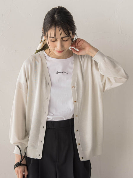【WEB限定】ひんやりUV Vネックビジュカーデ