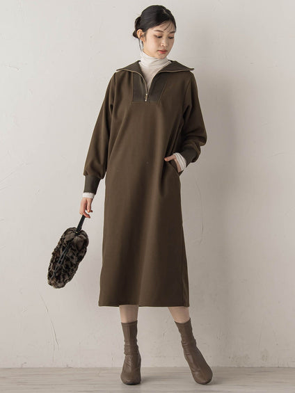 【WEB限定】圧縮起毛ステンニットワンピース≪手洗い可能≫