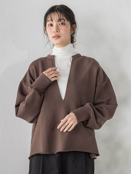 裏毛Vネックカットソー≪手洗い可能≫