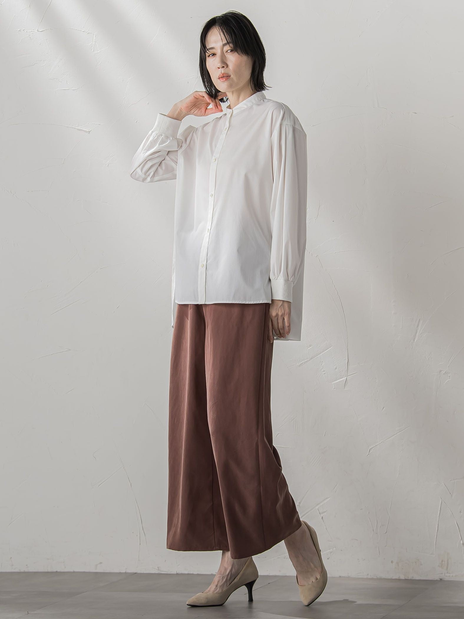 【biyori】”しっとりやわらかな風合い”ピーチポプリンリブパンツ≪洗濯機で洗える≫