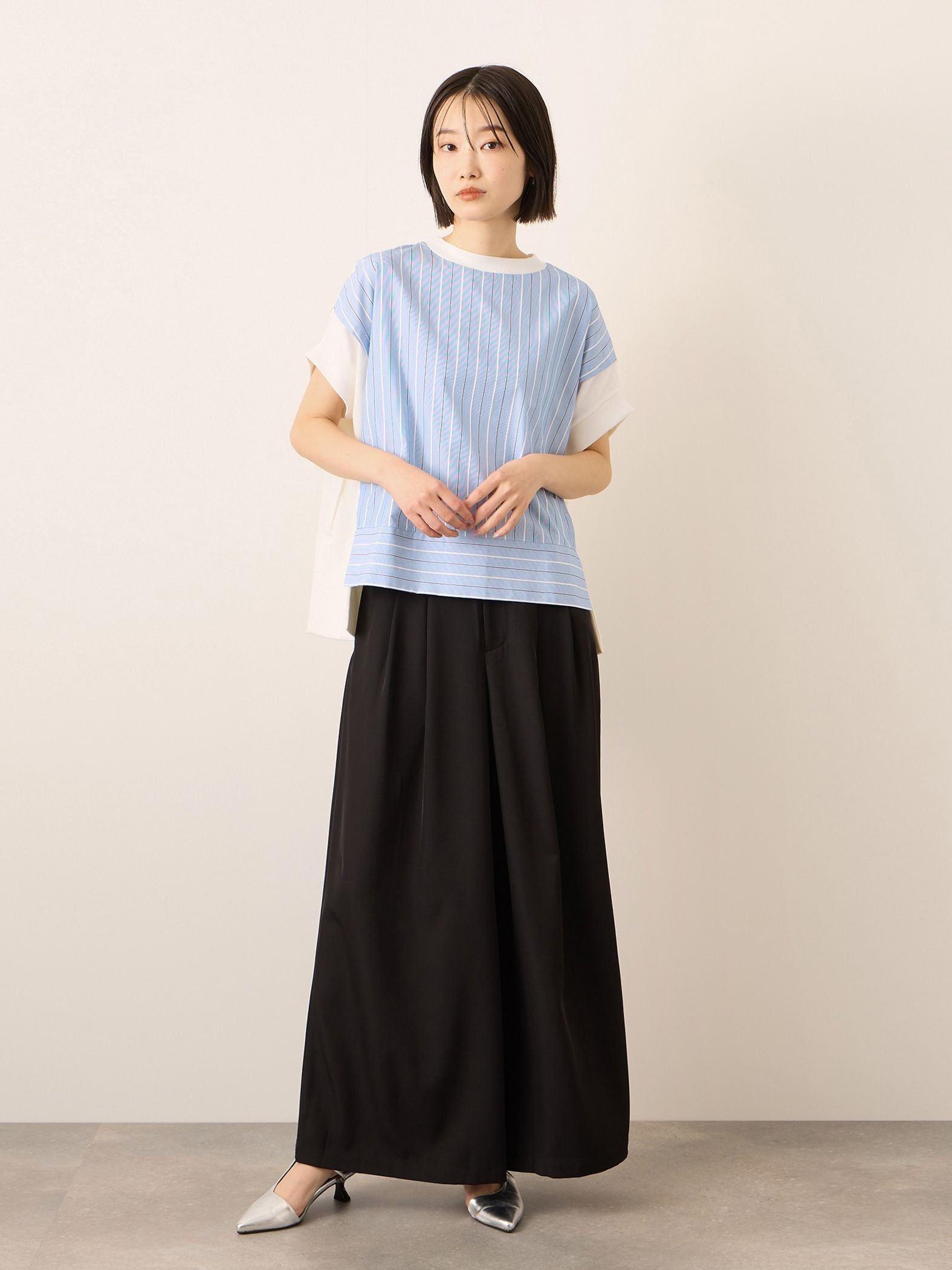 《予約》【機能するミニマル服】ストライプ切替プルオーバー　《接触冷感/吸水速乾/UVカット》