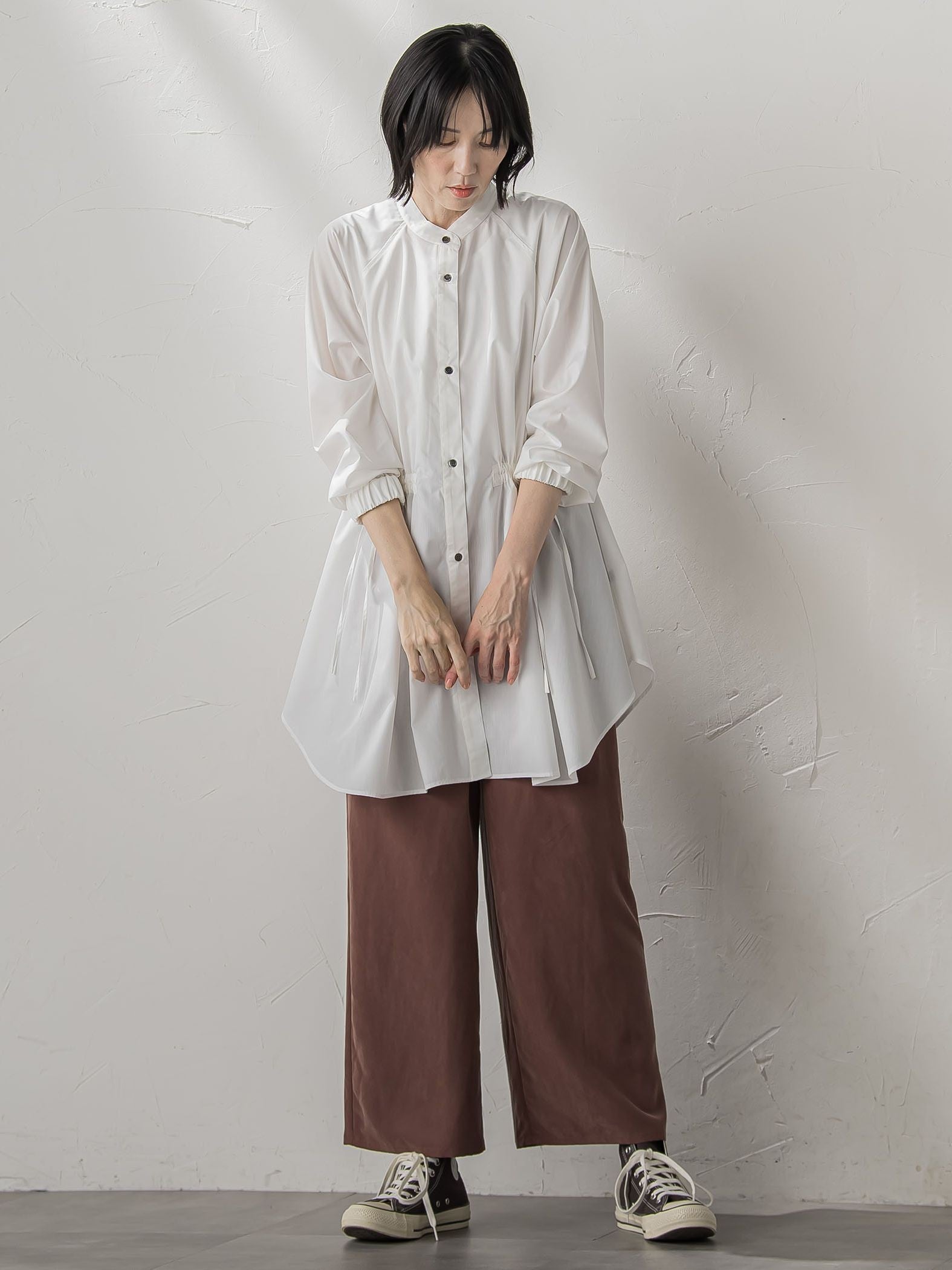 【biyori】”しっとりやわらかな風合い”ピーチポプリンリブパンツ≪洗濯機で洗える≫