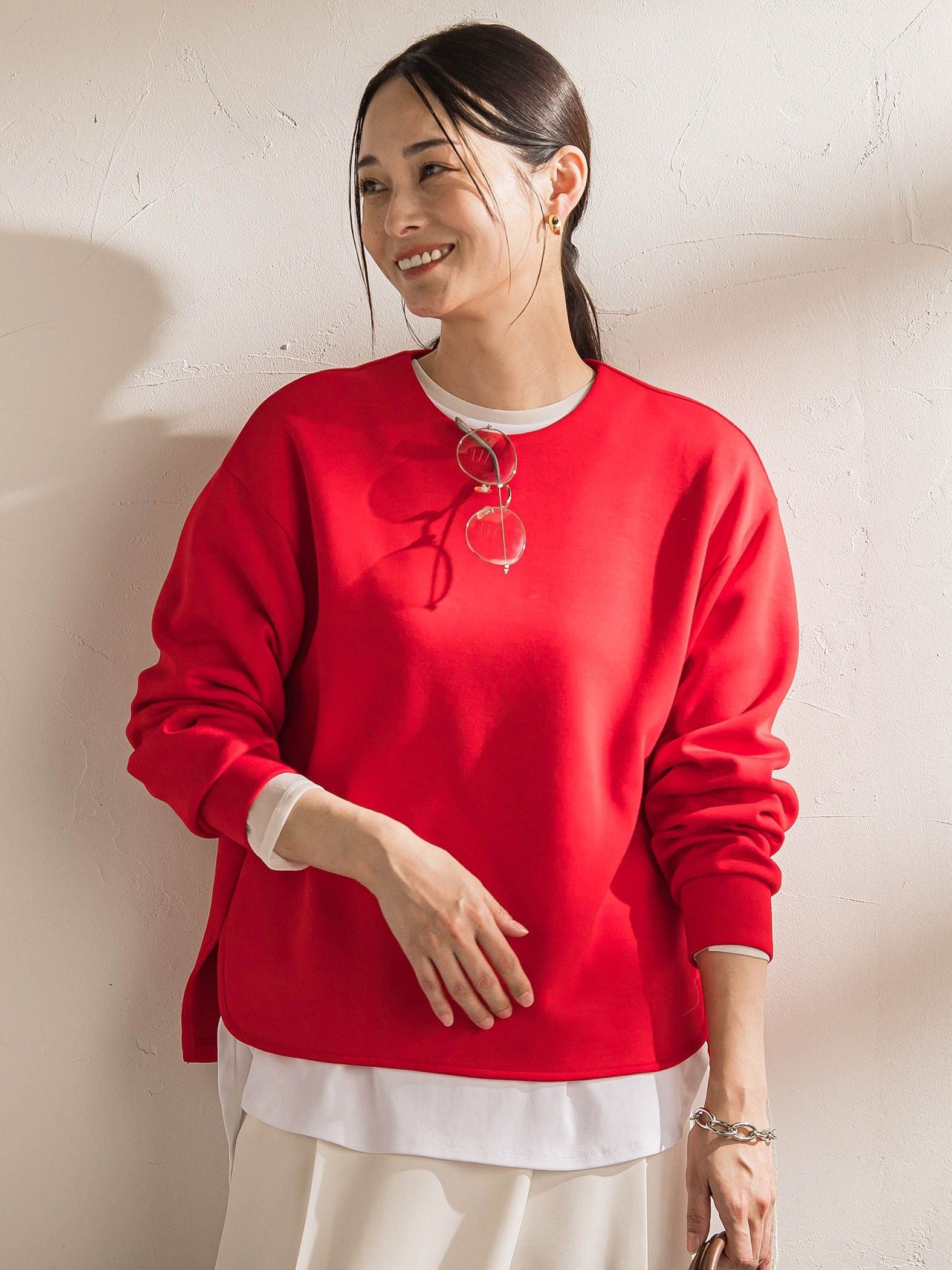 【WEB限定】《暖色美》裏起毛クルーネックトップス≪手洗い≫