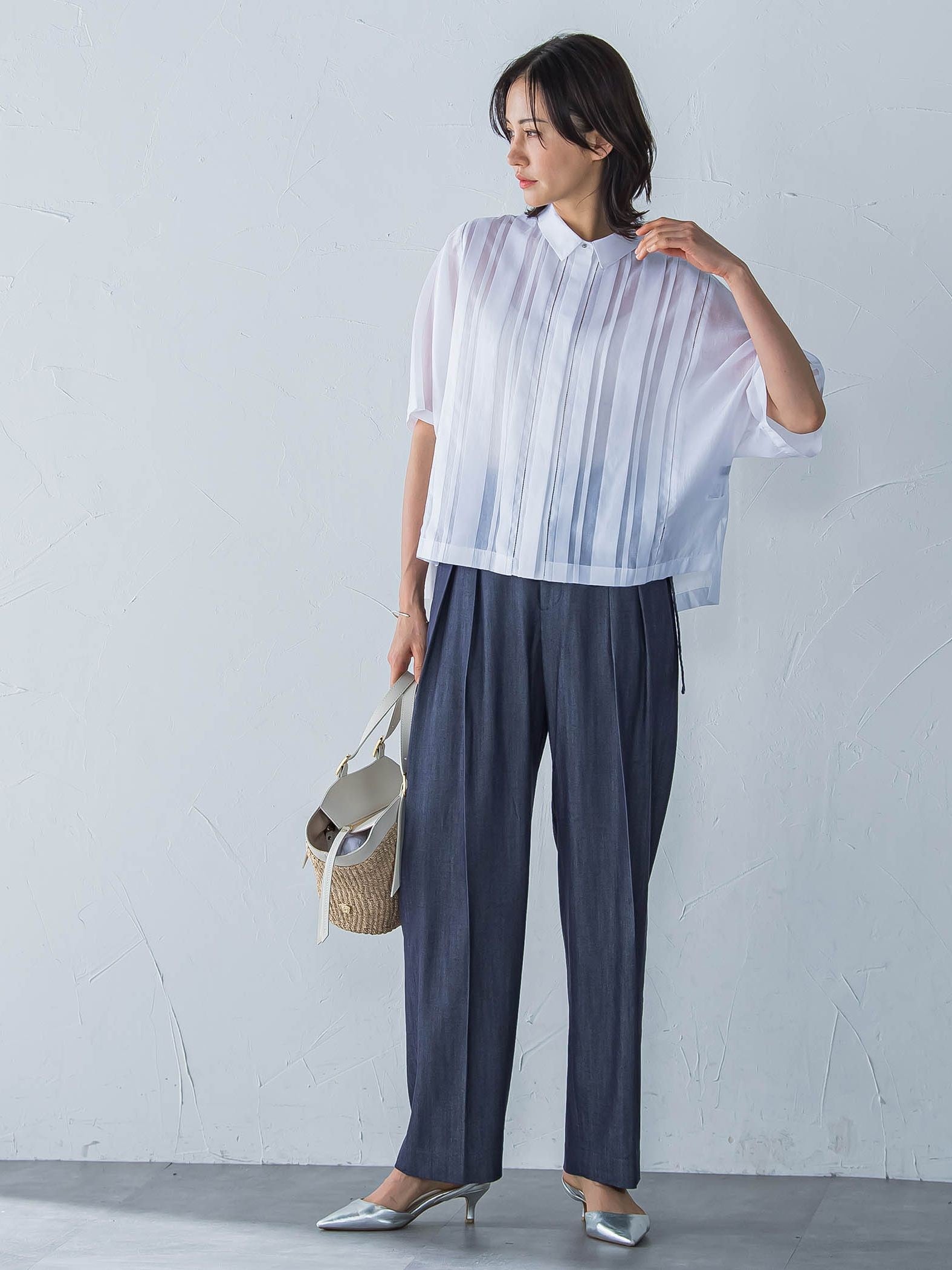 ピンタックレースブラウス≪手洗い可能≫