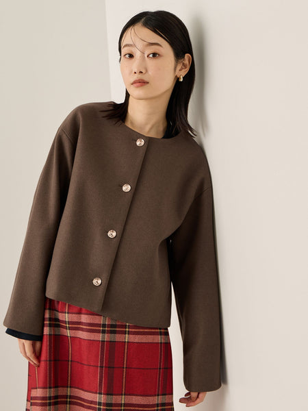 ウールチョウジャージーノーカラージャケット