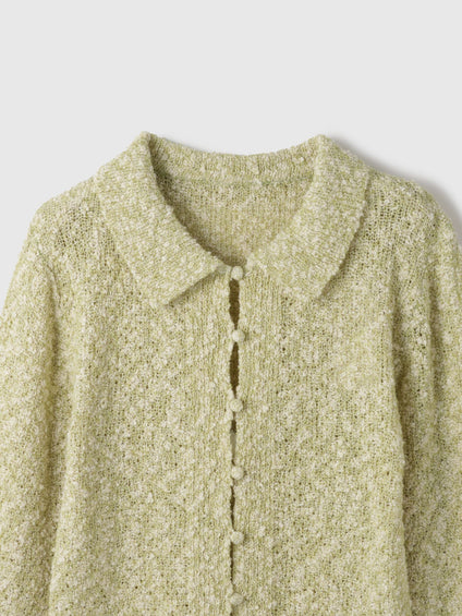 ＜陰影で魅せる＞ツイード風MIXスラブポロカーデ