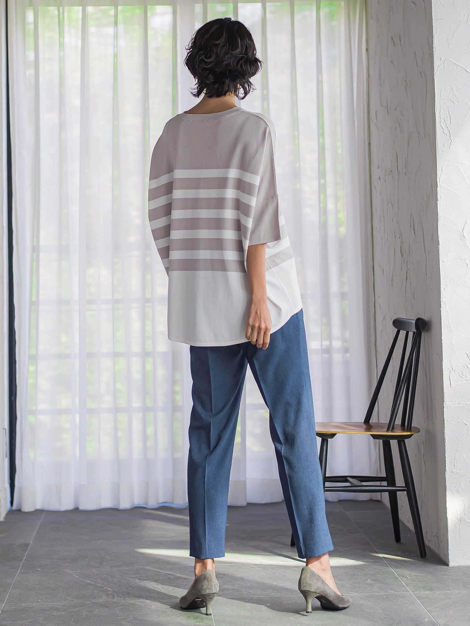 【WEB限定】“まるでデニム見え”裾スリットテーパードパンツ