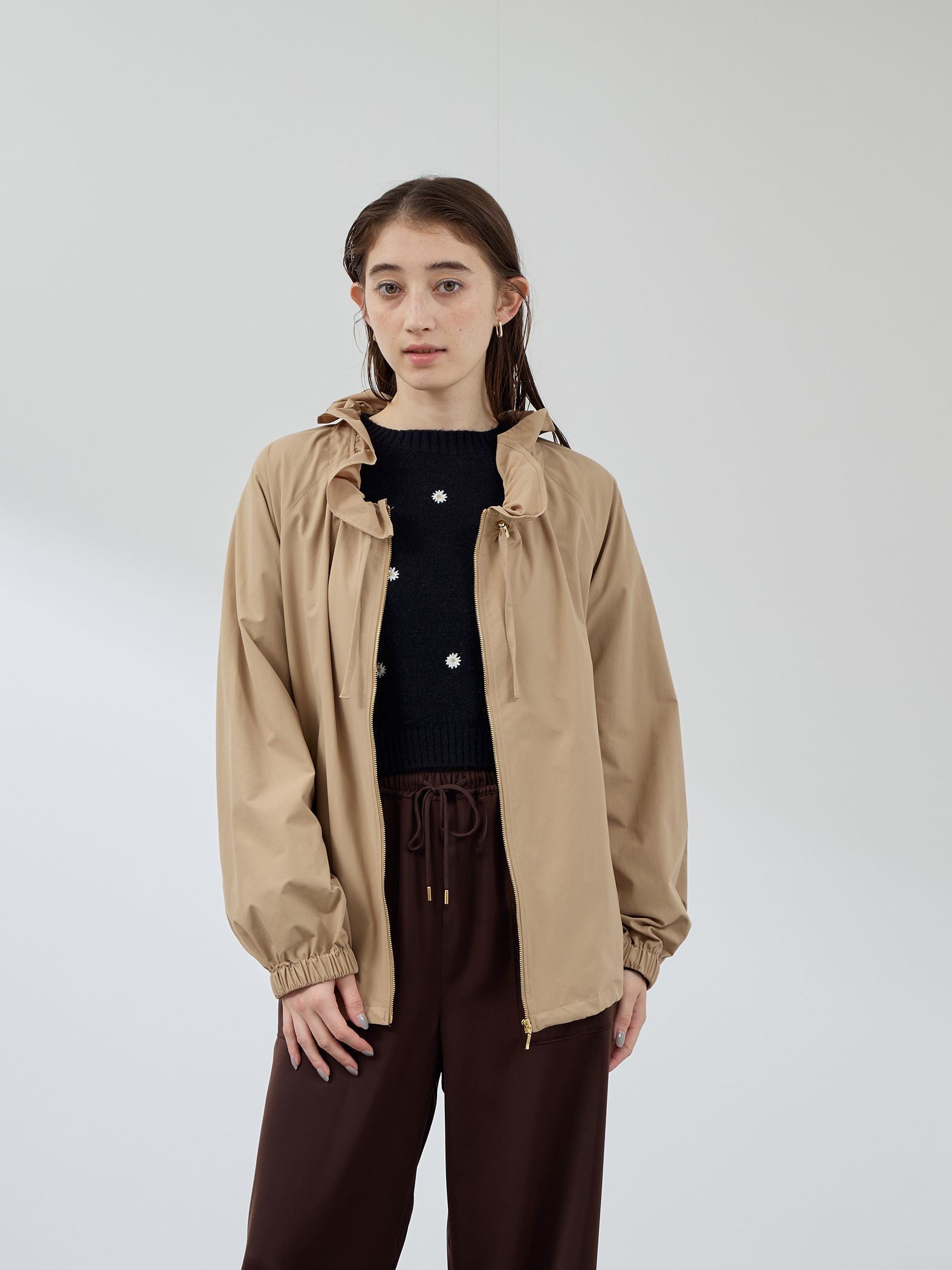 2WAYサーブルクロスフリルネックブルゾン