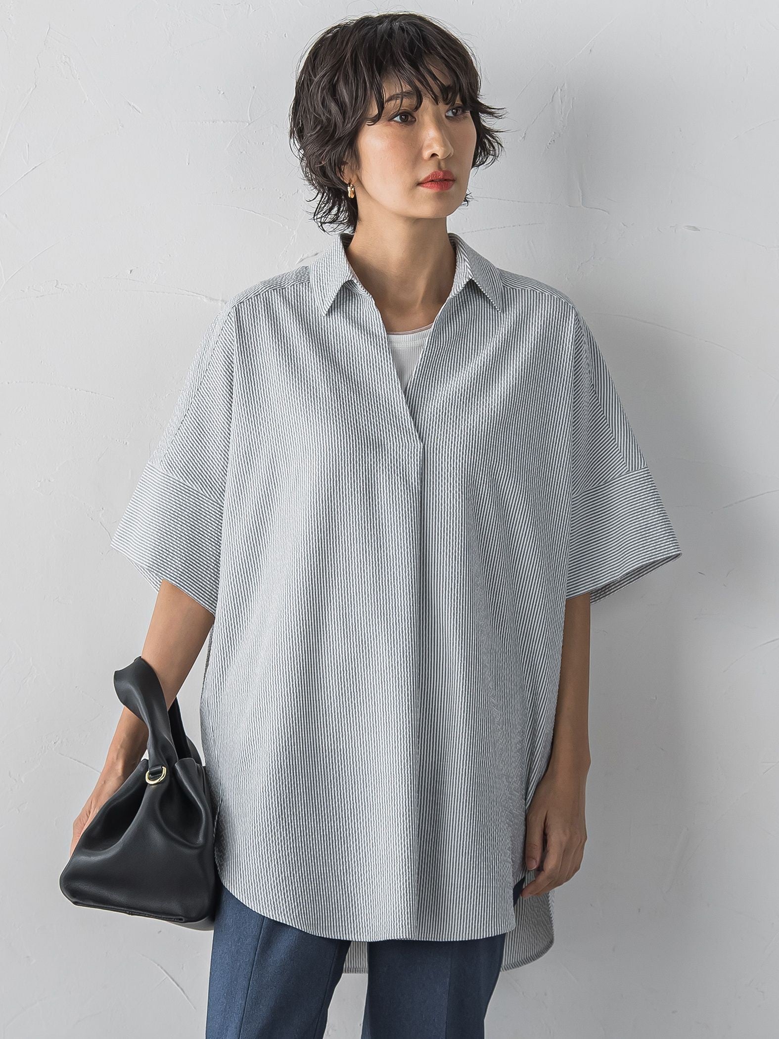 【WEB限定/大きいサイズ/追加生産】”着るだけでサマになる”頼れるスキッパーチュニック